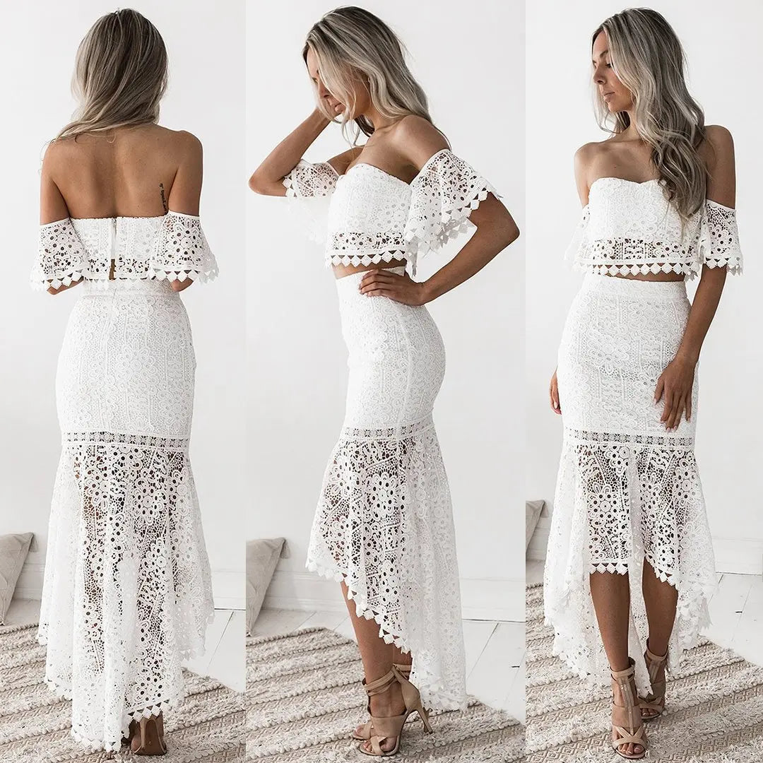 Summer Sexy Lace Hollow Out Dress Suits