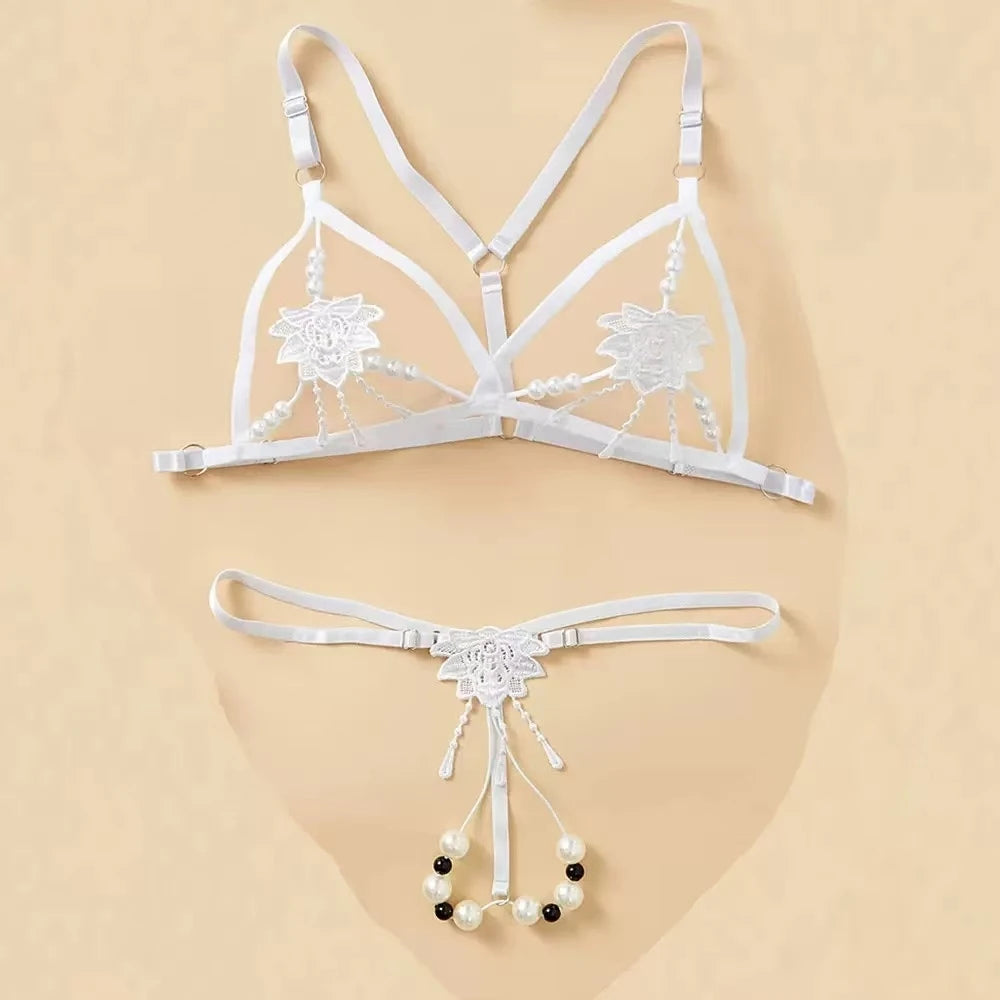 Lace Hollow Bra & Bodysuit Lingerie Set