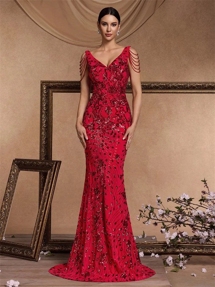 Elegant Red Sequin Dress