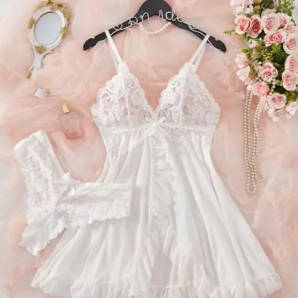 Floral Lace Sheer Nightgown Set