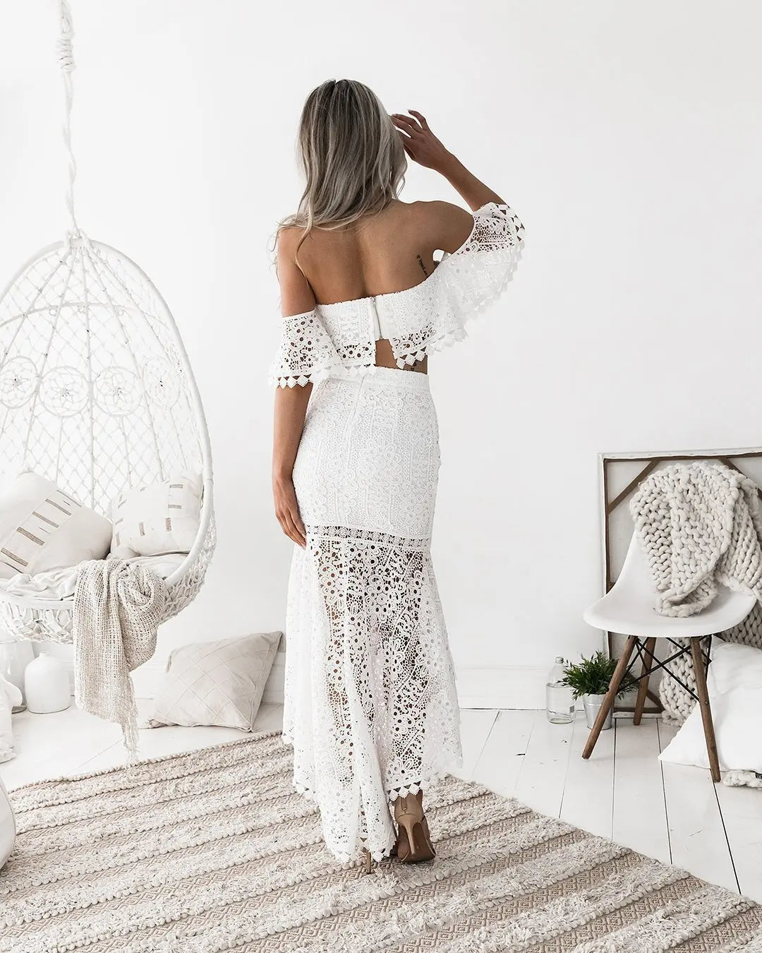 Summer Sexy Lace Hollow Out Dress Suits