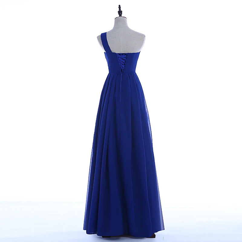 One Shoulder Chiffon Lace-up Maxi
