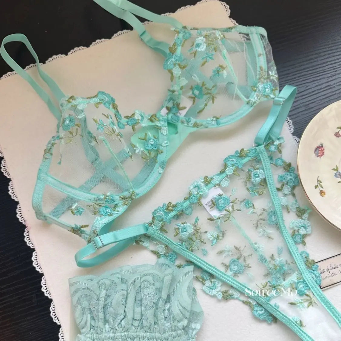 Pink Floral Lingerie Set