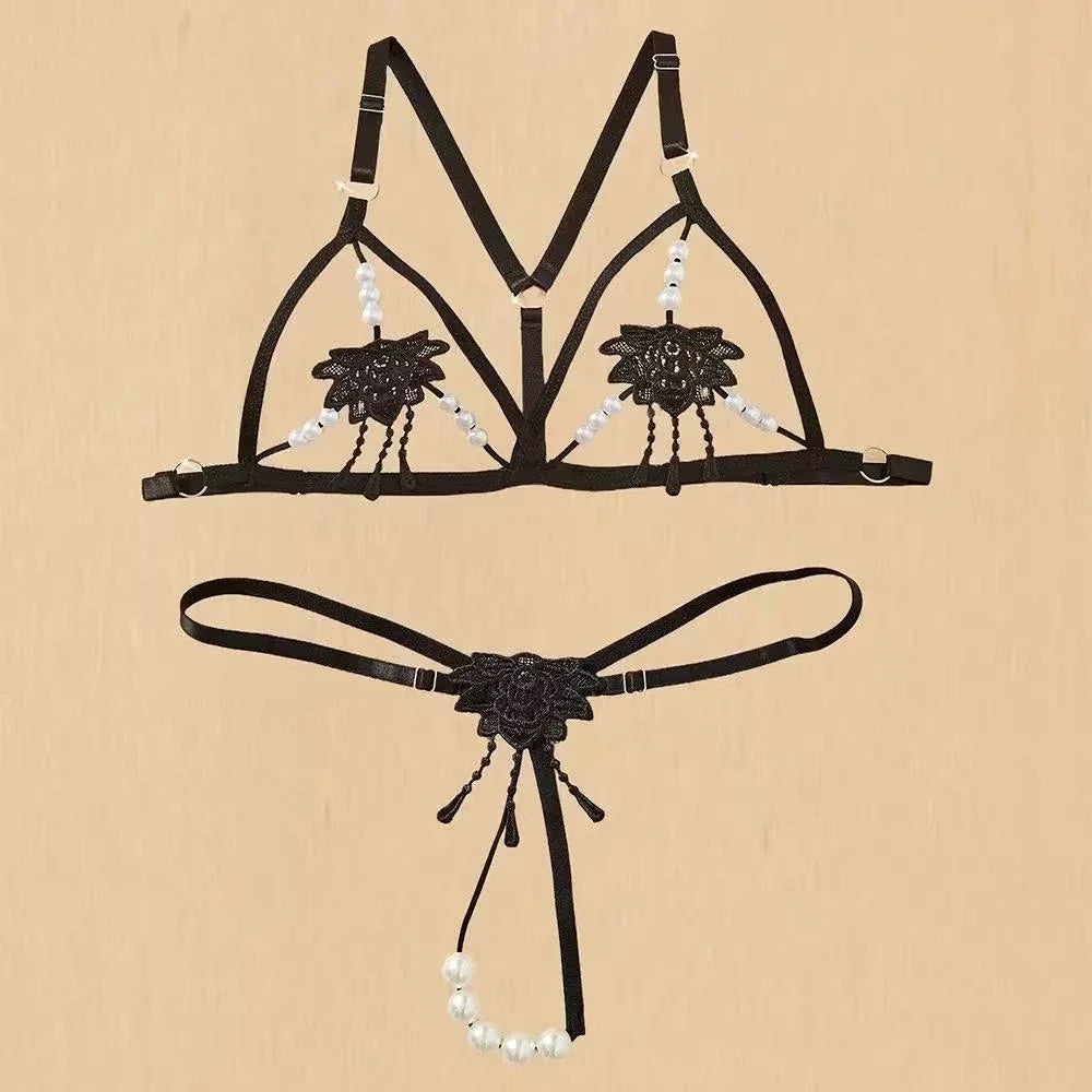 Lace Hollow Bra & Bodysuit Lingerie Set