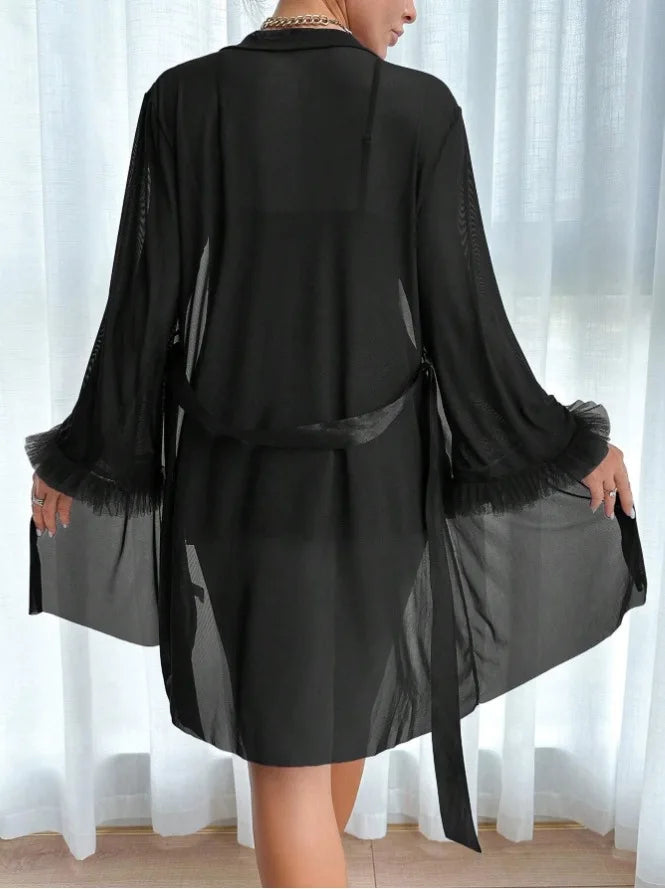 Lace Cami Dress & Mesh Robe Set