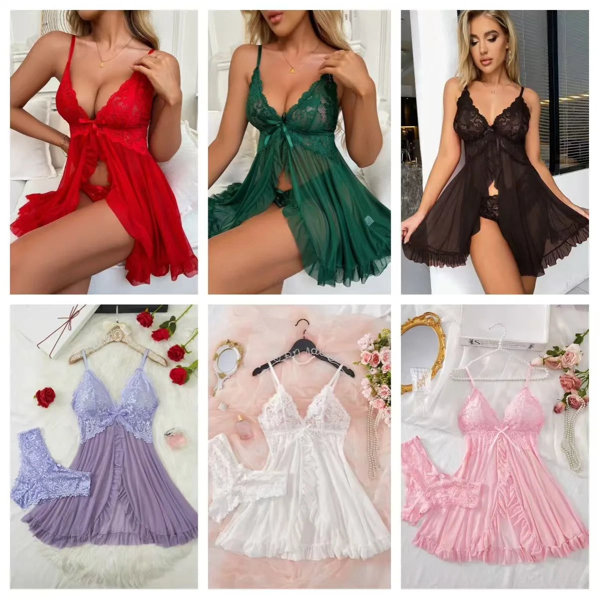 Floral Lace Sheer Nightgown Set