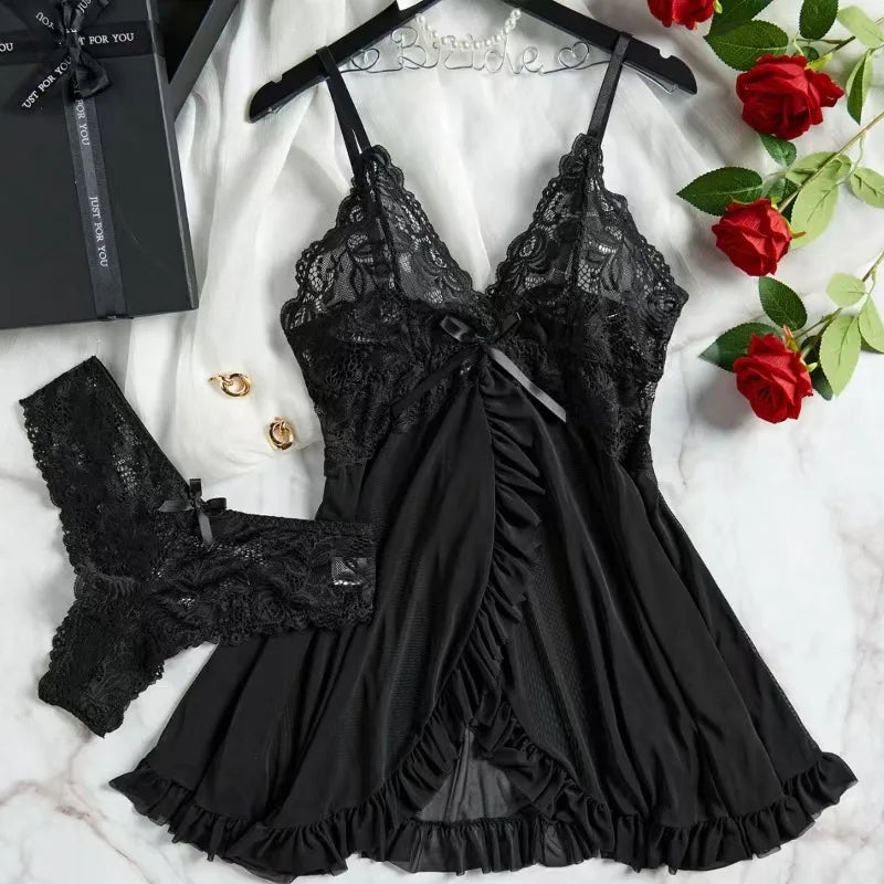 Floral Lace Sheer Nightgown Set