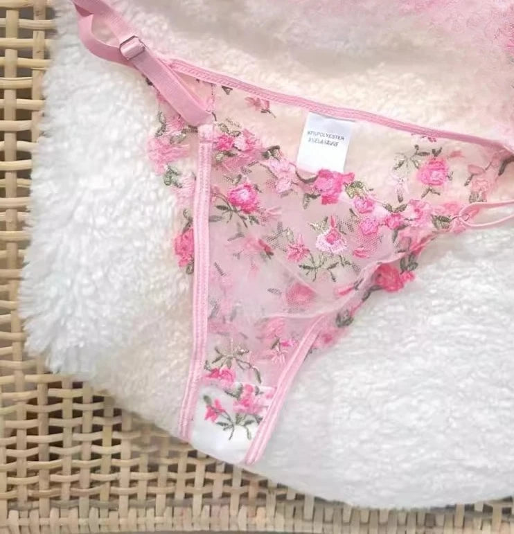 Pink Floral Lingerie Set