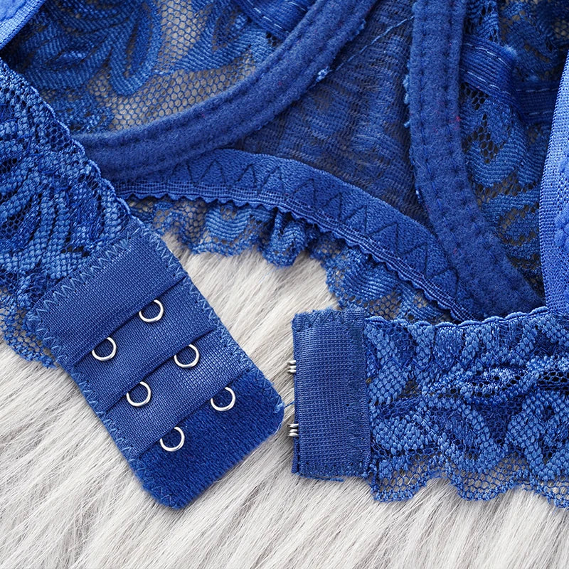 Embroidery Lace Plunge Push-Up Bra