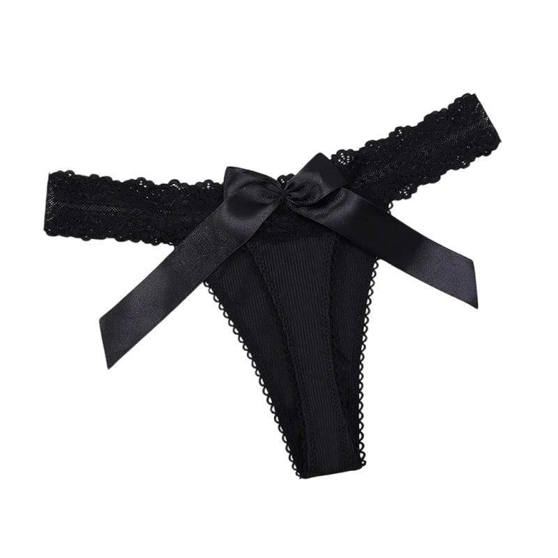 Black Bow Lace G-String Thong