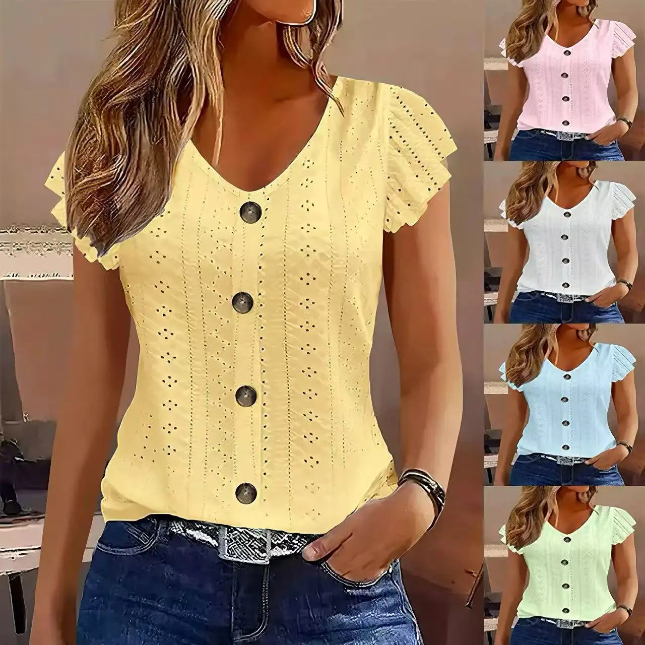 Ssleeve V-neck T-shirt
