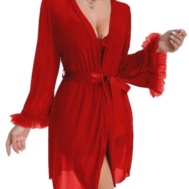 Lace Cami Dress & Mesh Robe Set