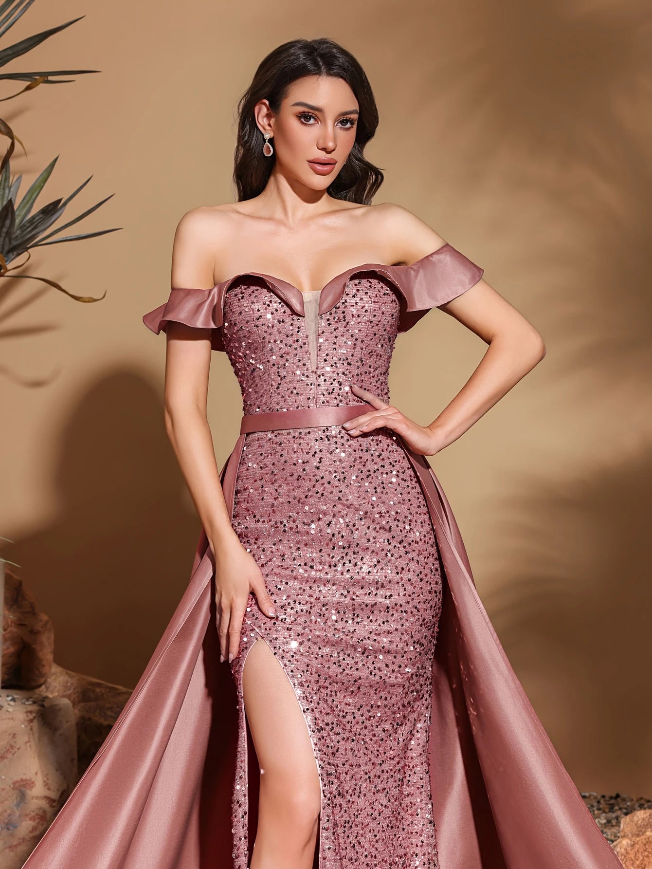 satin floor-length dress