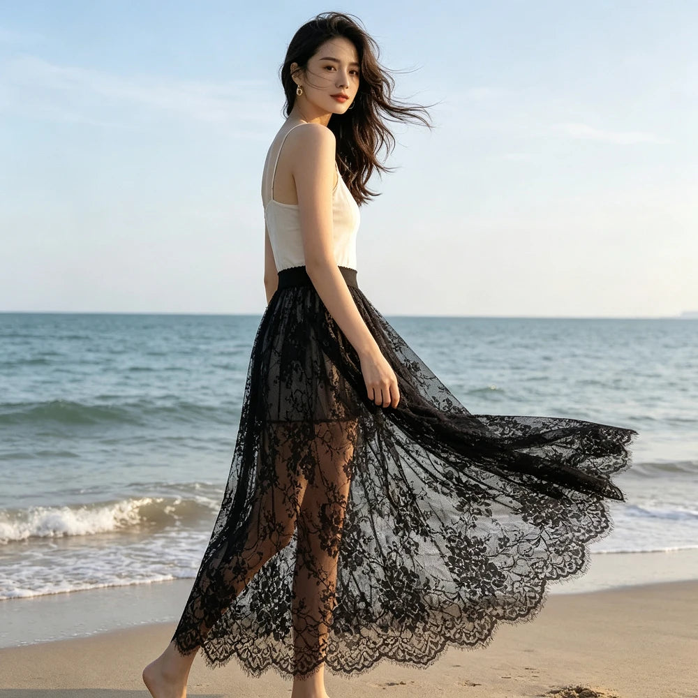 Lace Jacquard Transperant Skirt