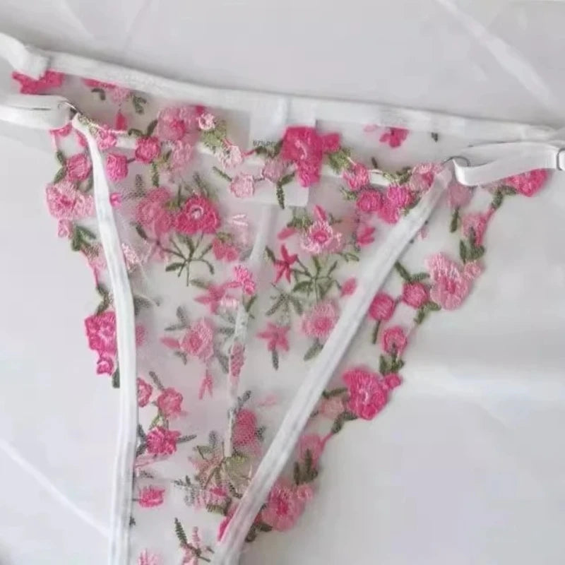Pink Floral Lingerie Set