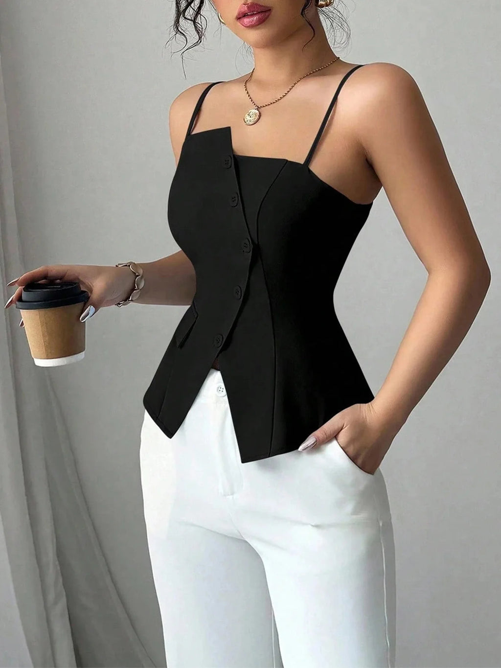 Asymmetric Button-Front Cami