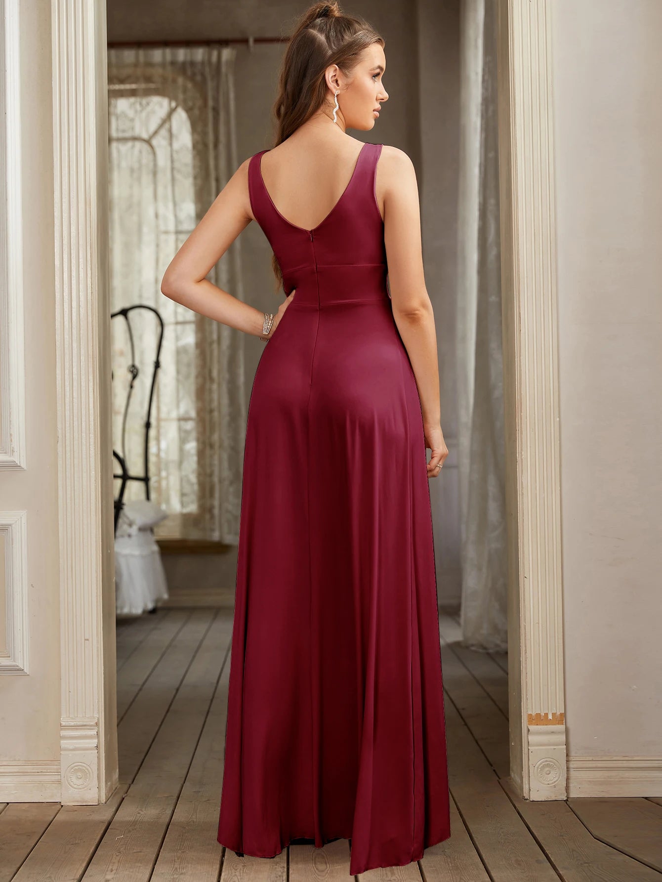 V Neck Maxi Bridesmaid Dress