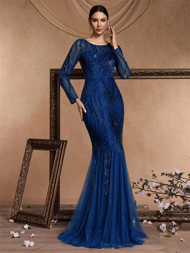 Blue Sequins Evening Dresses
