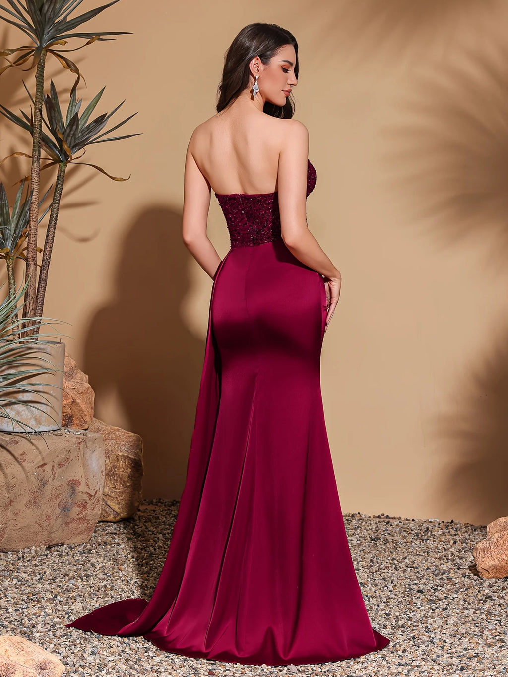 Sequined spliced tube top dress