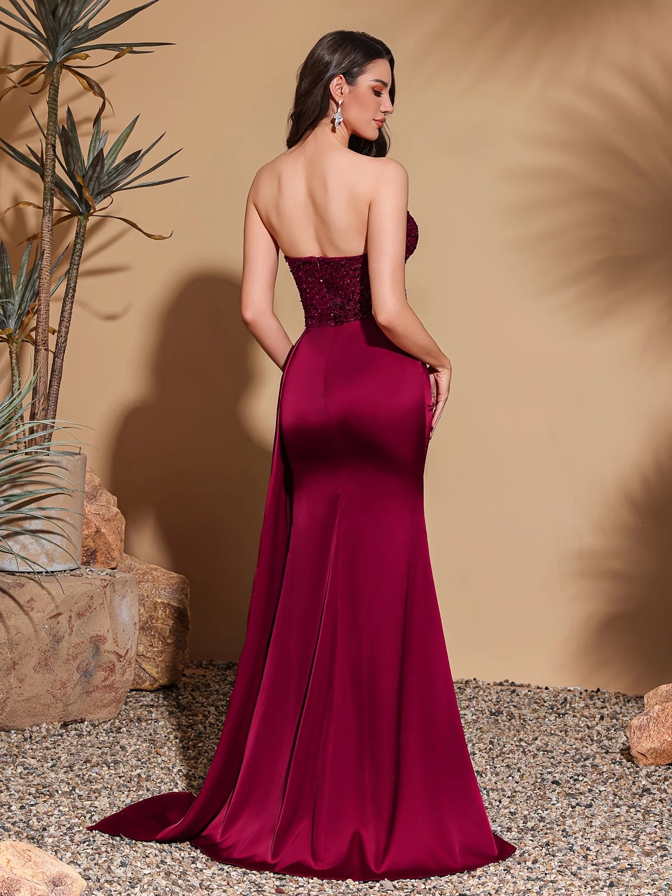 Sequined spliced tube top dress