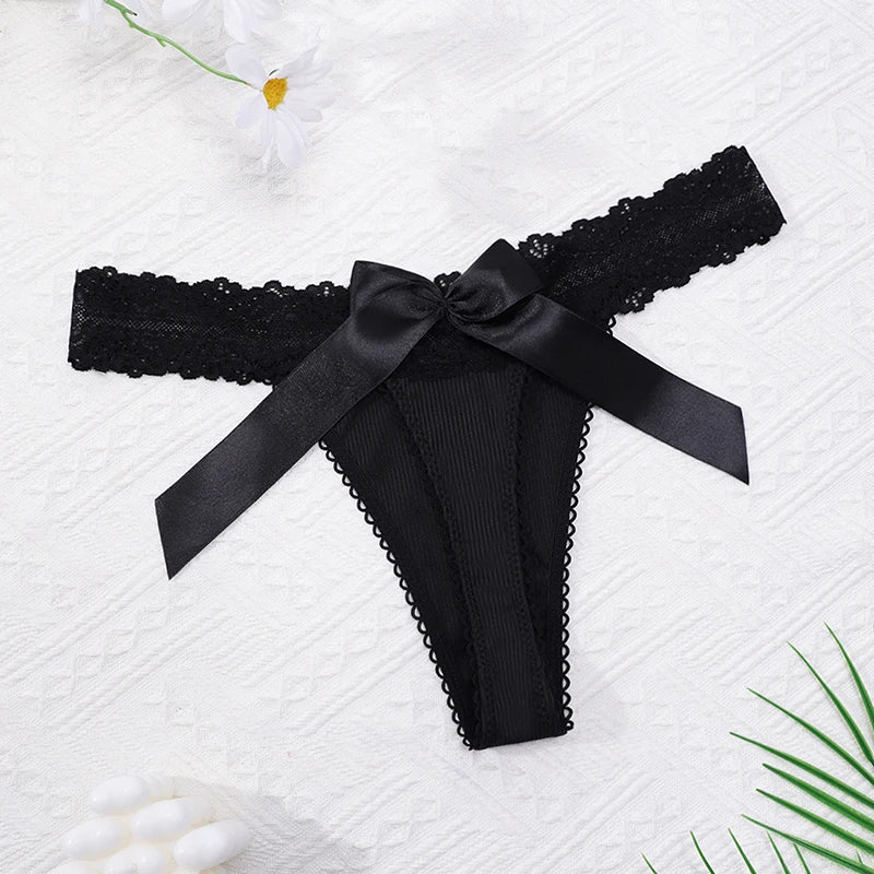 Black Bow Lace G-String Thong