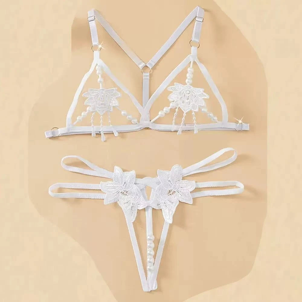 Lace Hollow Bra & Bodysuit Lingerie Set