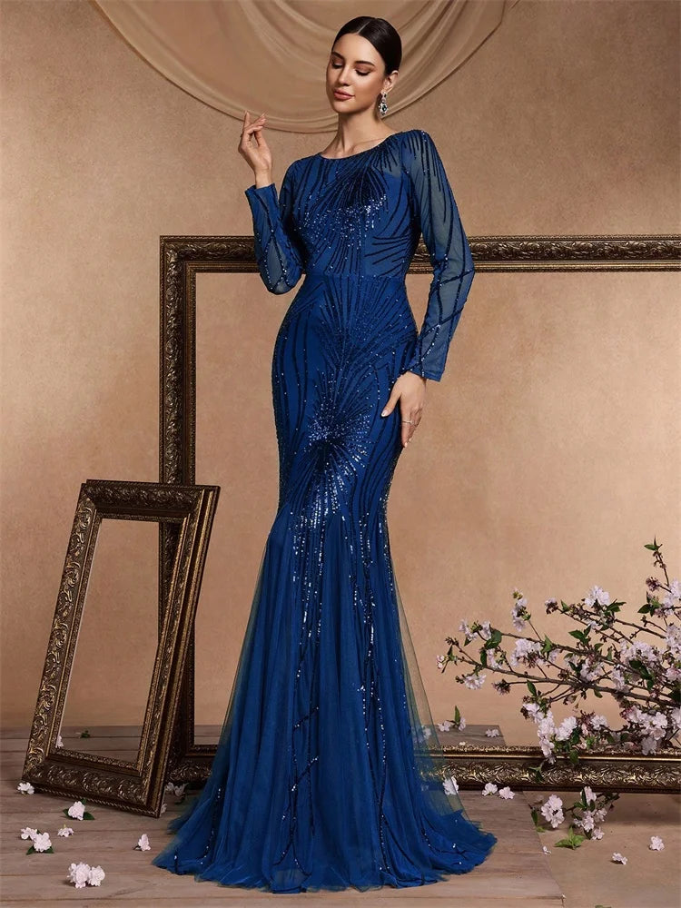 Blue Sequins Evening Dresses
