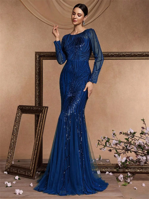 Blue Sequins Evening Dresses