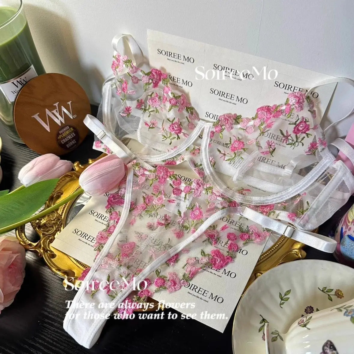 Pink Floral Lingerie Set