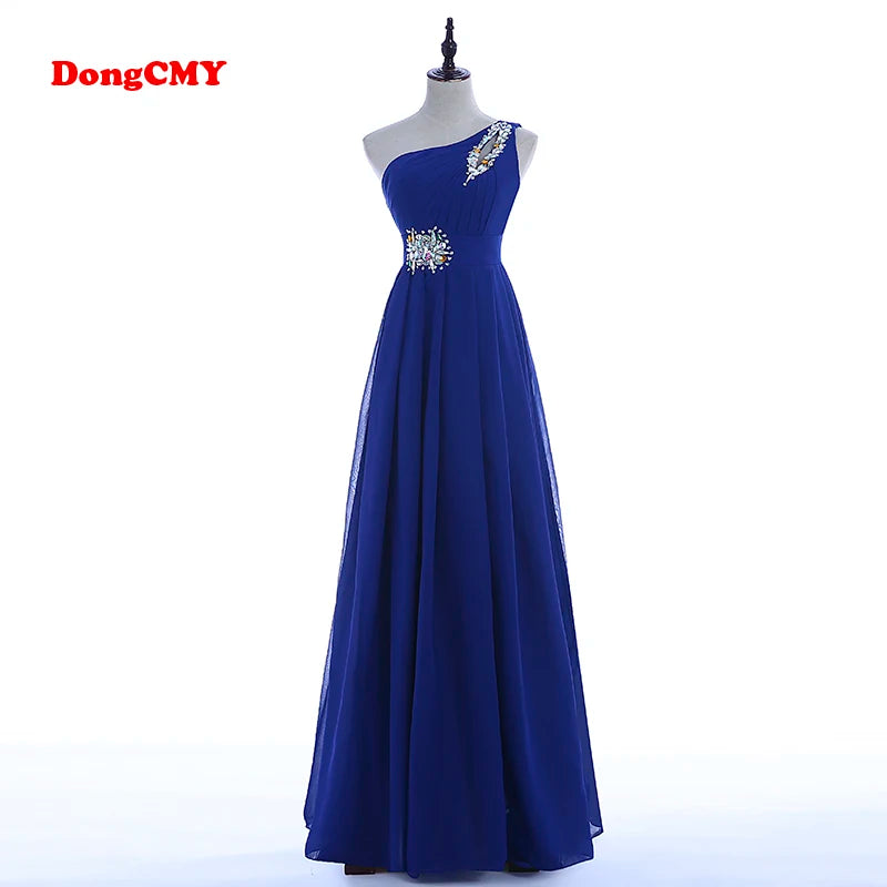 One Shoulder Chiffon Lace-up Maxi