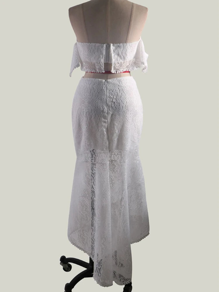 Summer Sexy Lace Hollow Out Dress Suits