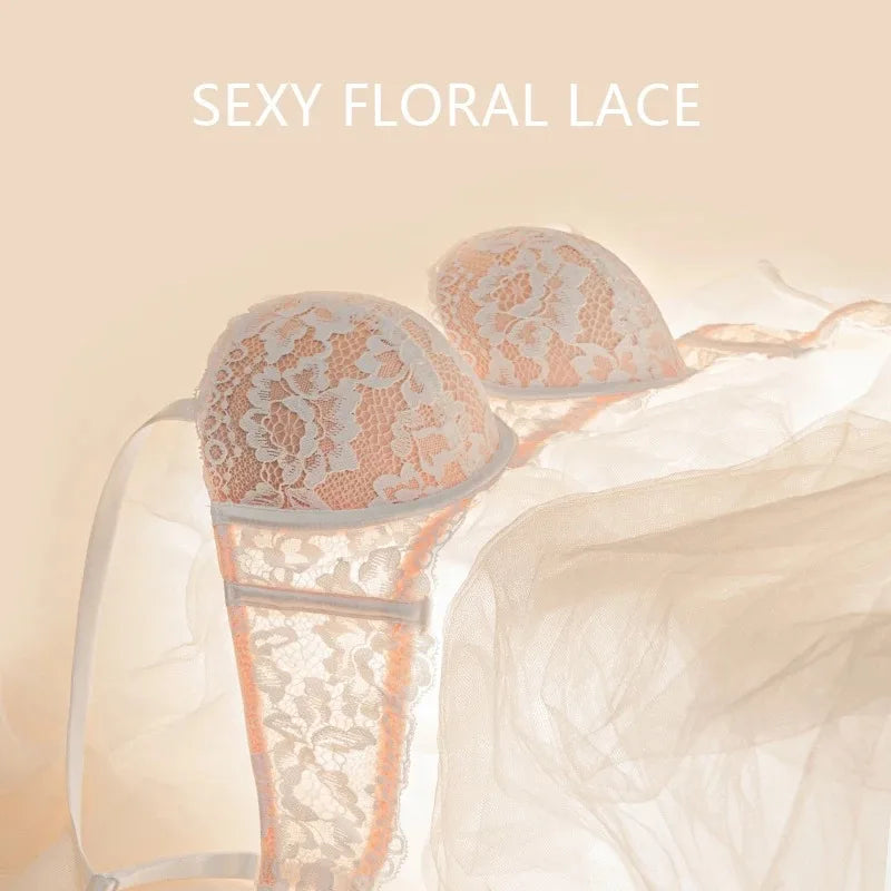 Floral Lace Half-Cup Push-Up Bra