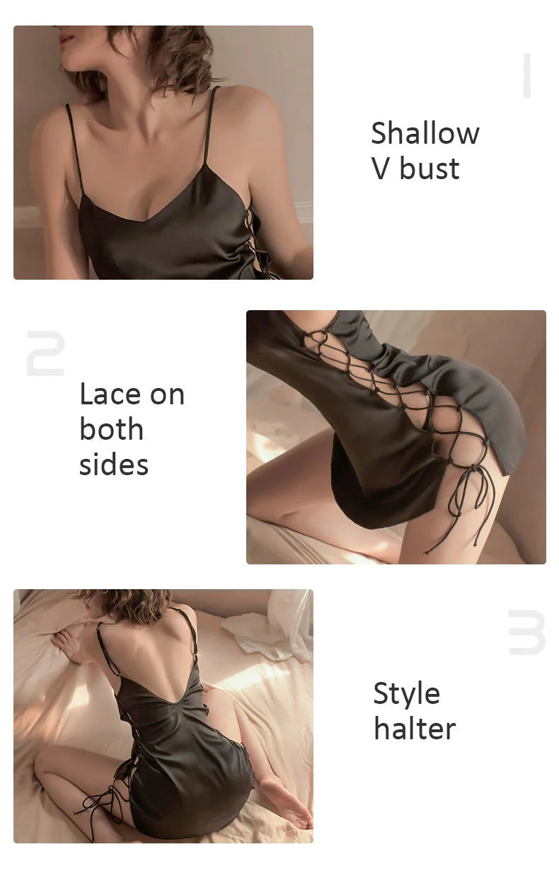 Silk Off-Shoulder Babydoll Nightgown Set