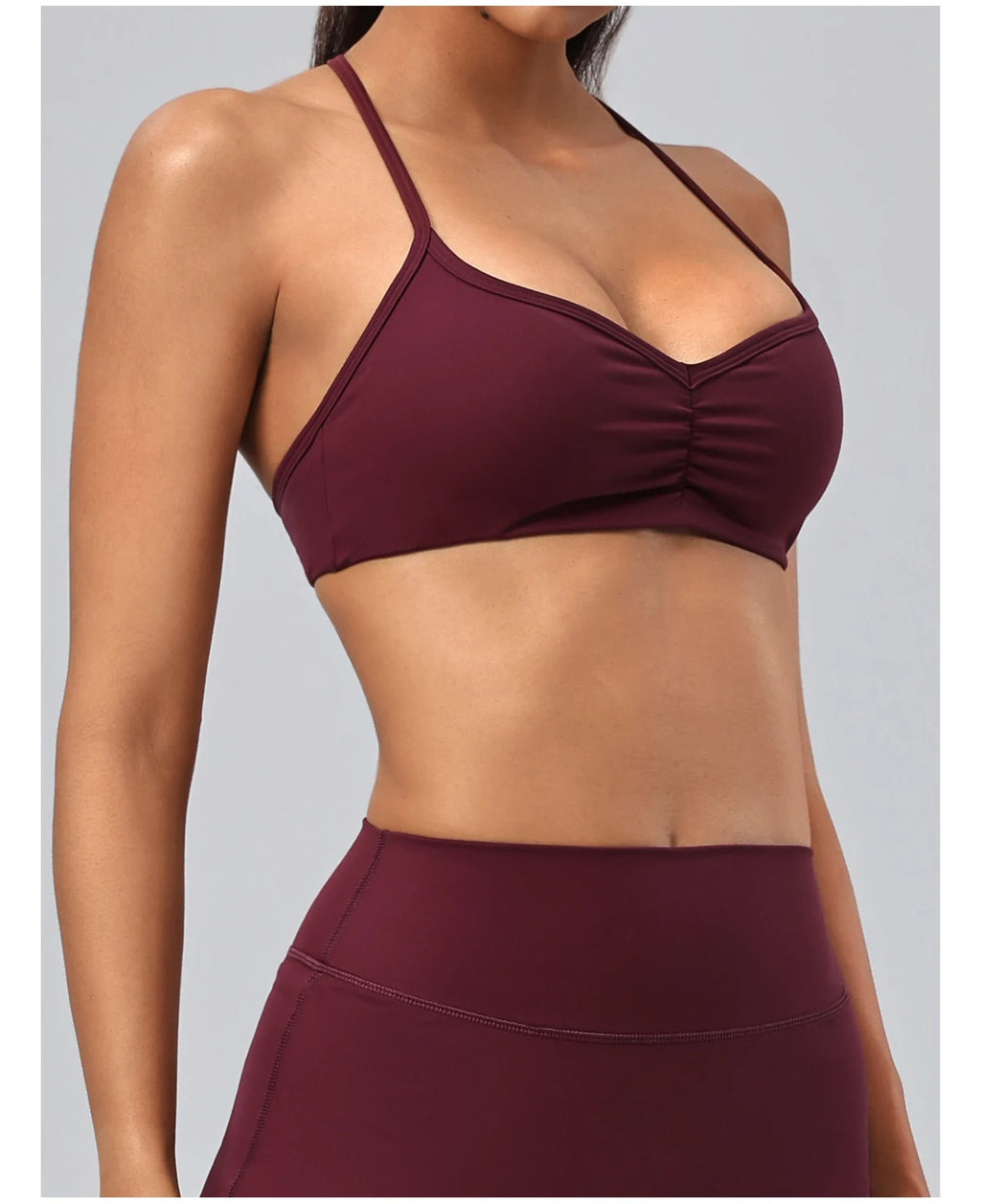 V-Neck Ruched Front Sports Bra