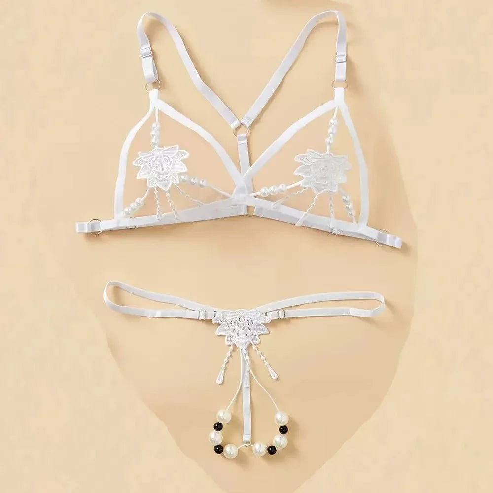 Lace Hollow Bra & Bodysuit Lingerie Set