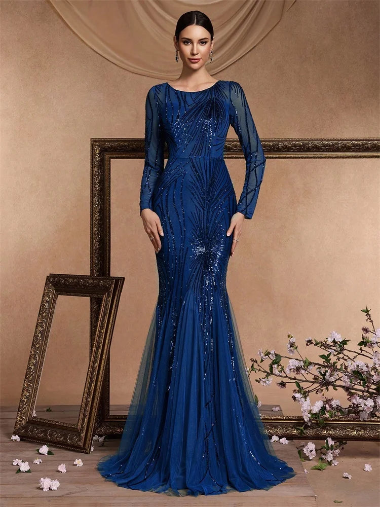 Blue Sequins Evening Dresses