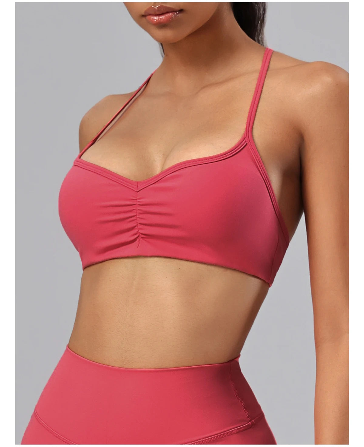 V-Neck Ruched Front Sports Bra