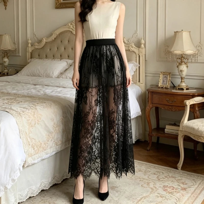 Lace Jacquard Transperant Skirt