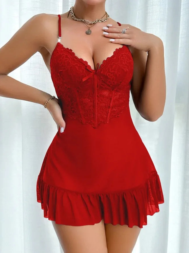Lace Cami Dress & Mesh Robe Set