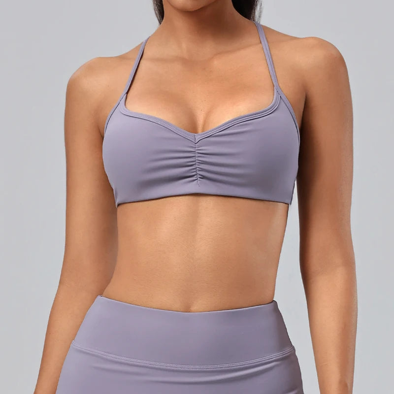 V-Neck Ruched Front Sports Bra