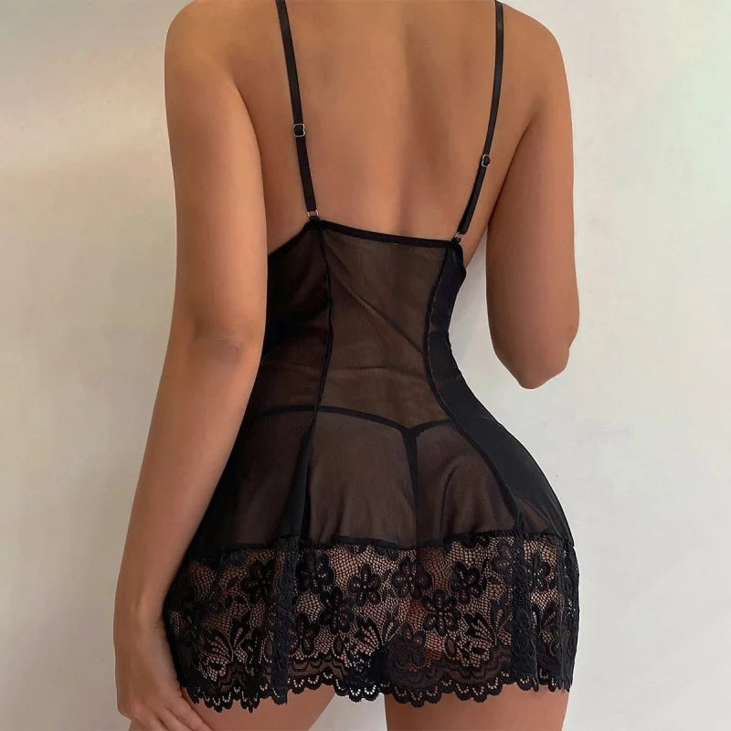Lace See-Through Sling Nightgown Set