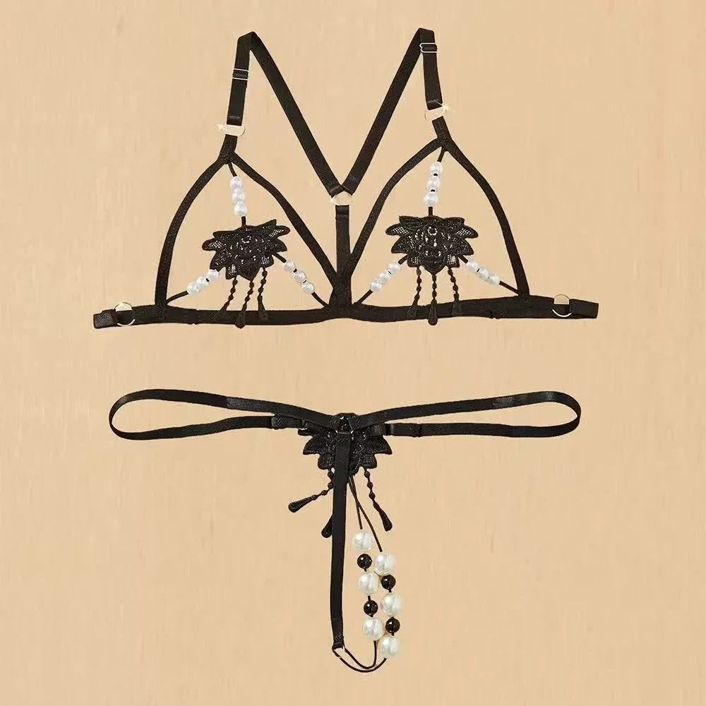 Lace Hollow Bra & Bodysuit Lingerie Set
