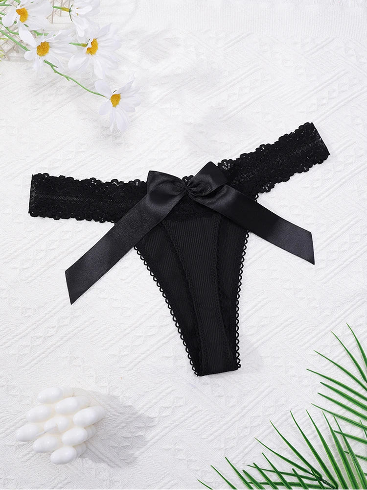 Black Bow Lace G-String Thong