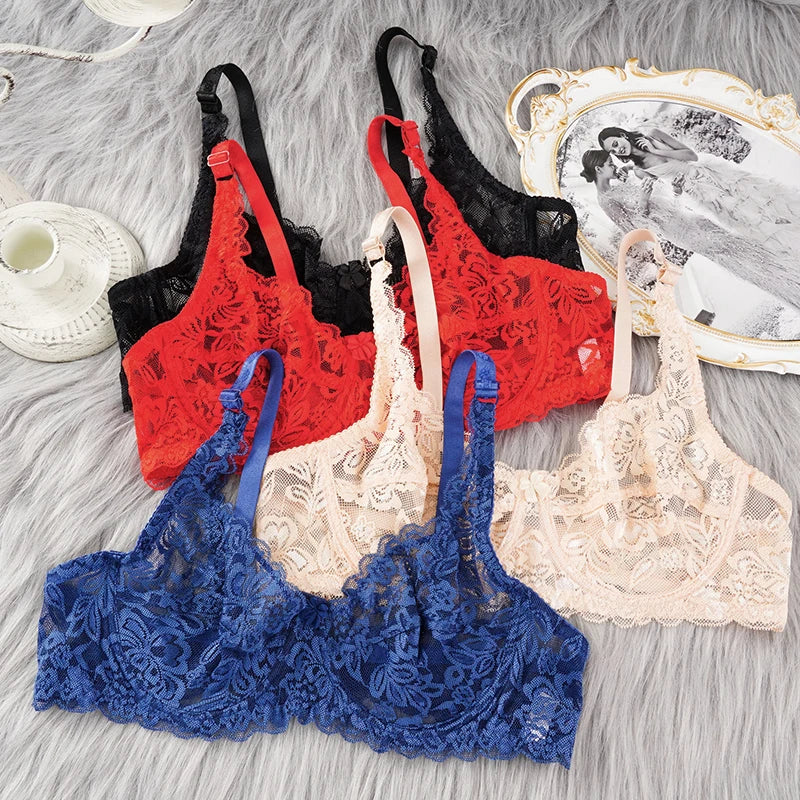 Embroidery Lace Plunge Push-Up Bra