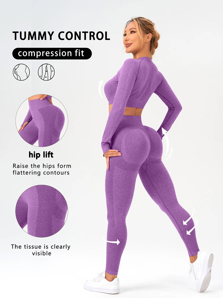 2 pcs/set Long Sleeve Yoga Leggings Set