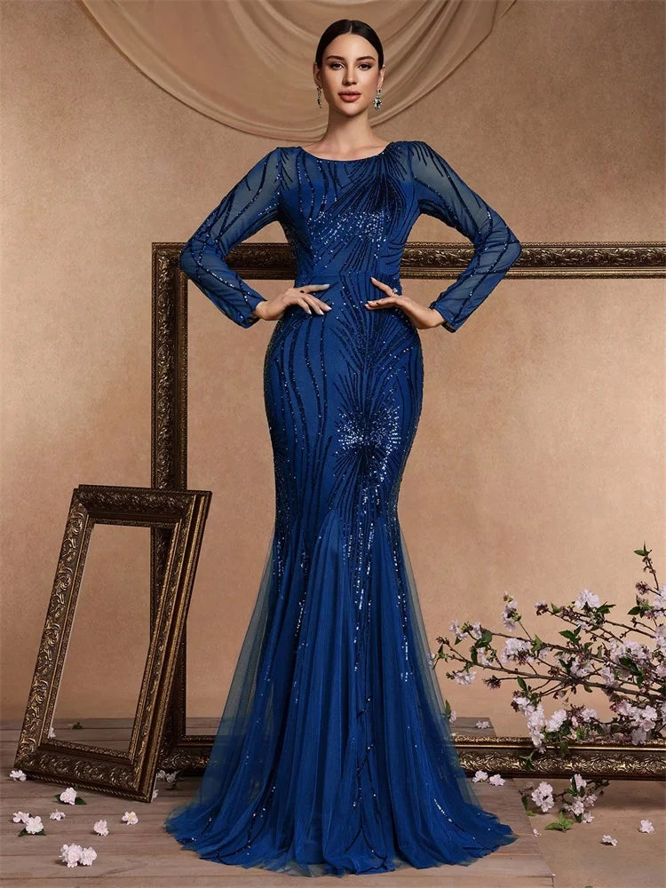Blue Sequins Evening Dresses