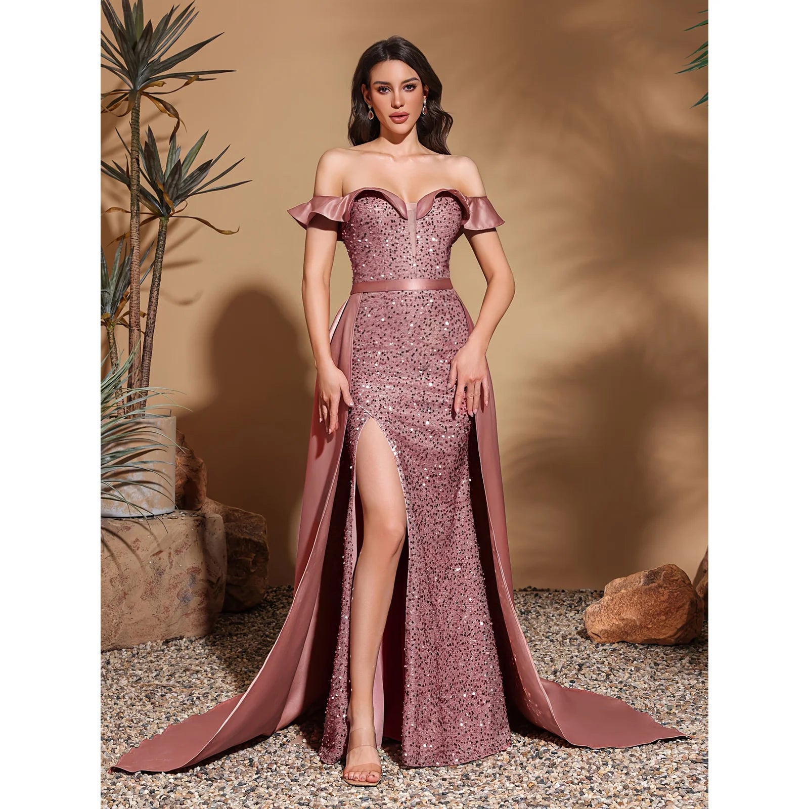 satin floor-length dress