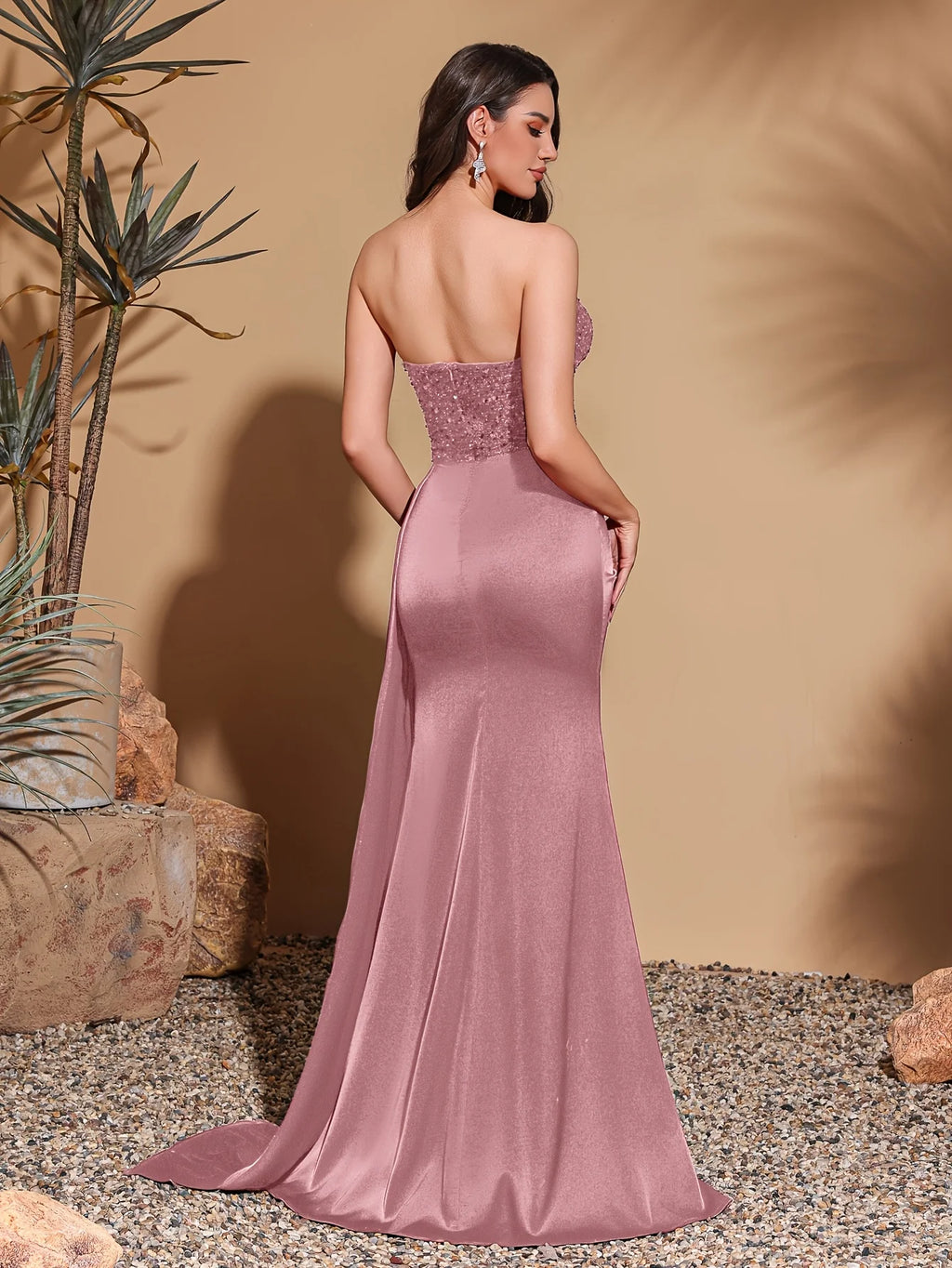 Sequined spliced tube top dress