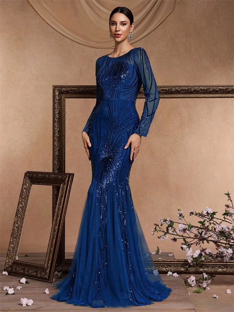 Blue Sequins Evening Dresses