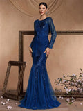 Blue Sequins Evening Dresses